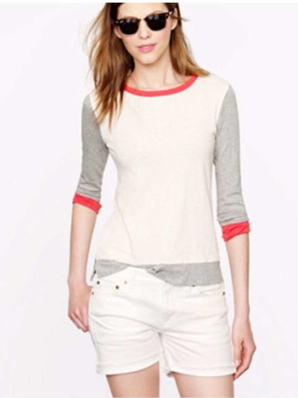 J. Crew Artist Tee Long Sleeve Colorblock Tee Red Trim